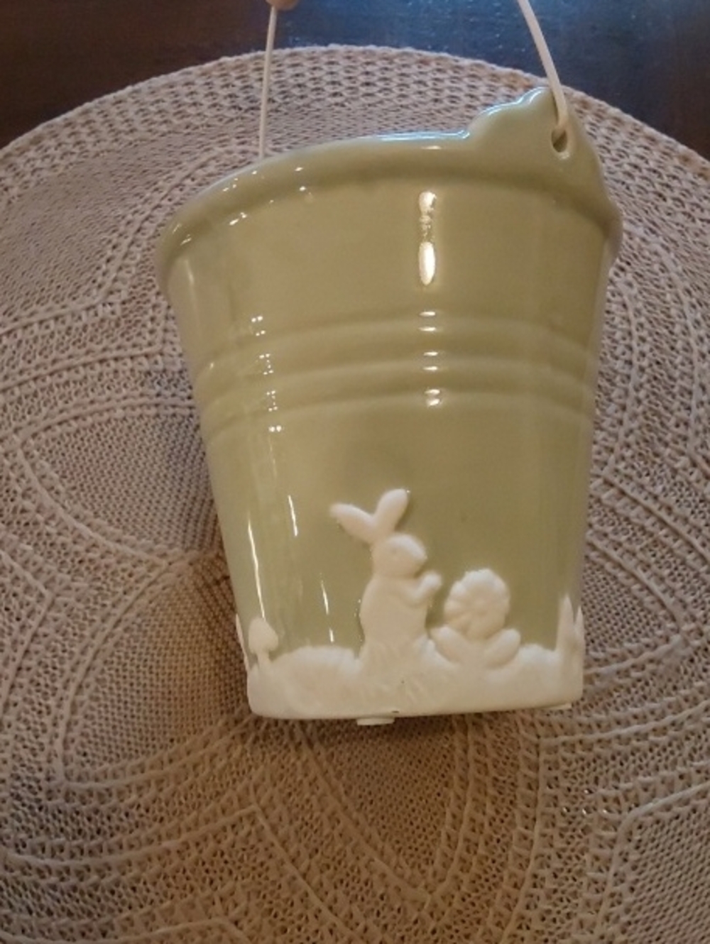 Ceramic Bunny Scene Bucket